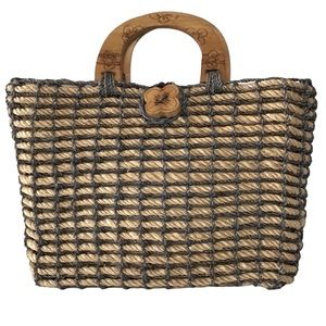 Talbots Bohemian Flowers Rope Woven Handbag